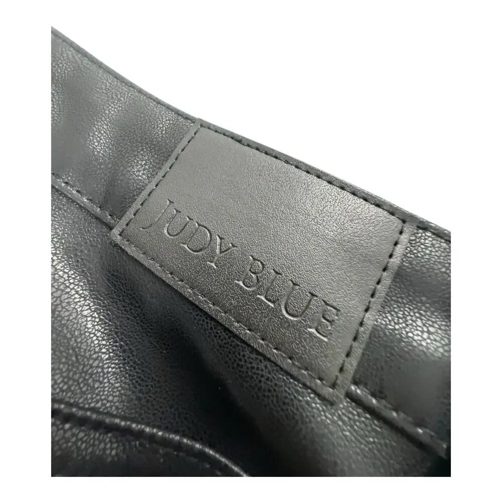 Judy Blue Black Faux Leather Bootcut Pants 14W 34X32 Mob Wife Monochrome - Picture 7 of 9